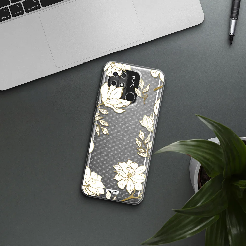 Golden And White Flower Xiaomi Redmi 10C Clear TPU Case