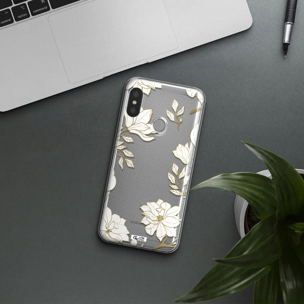 Golden And White Flower Xiaomi Redmi 6 Pro Clear TPU Case