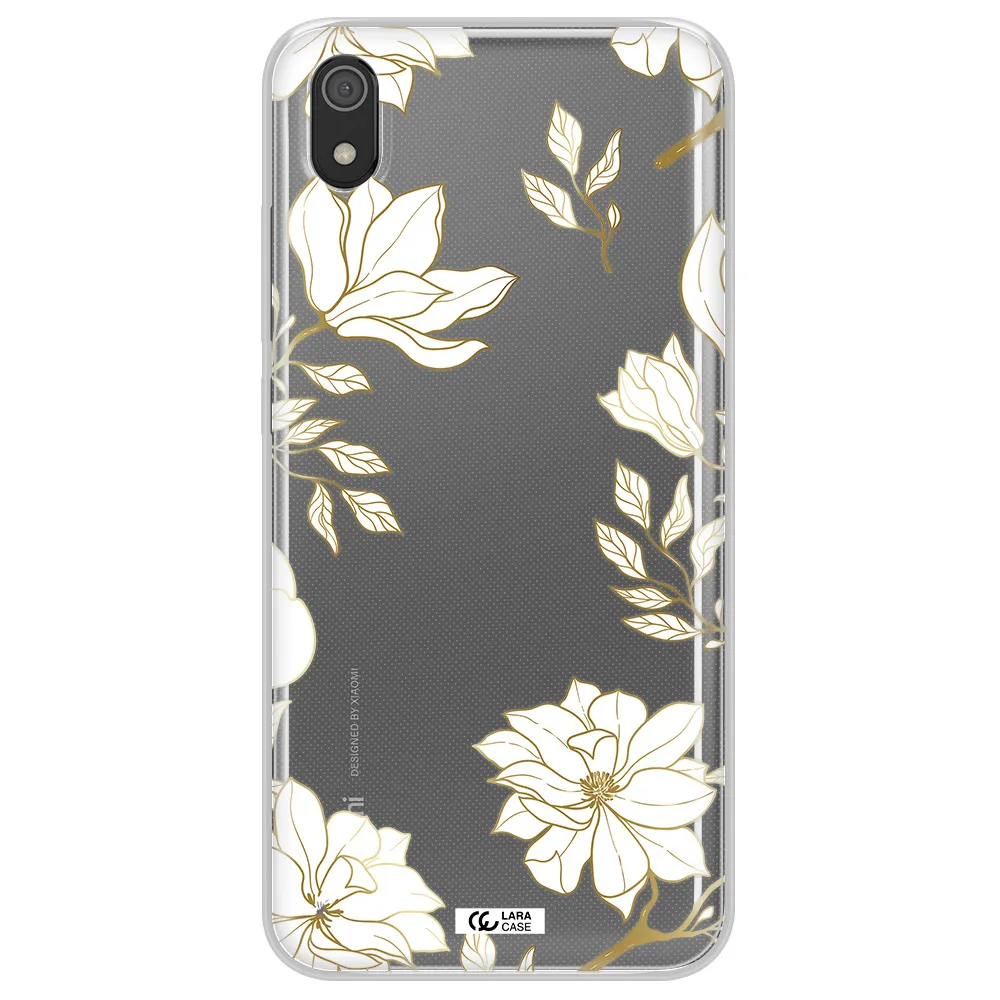 Golden And White Flower Xiaomi Redmi 7A Clear TPU Case