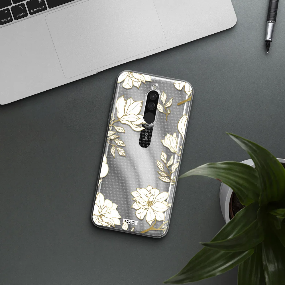 Golden And White Flower Xiaomi Redmi 8 Clear Tpu Case