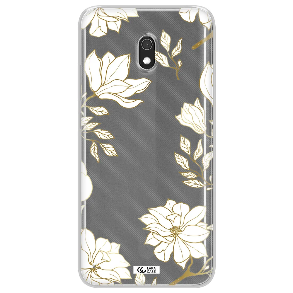 Golden And White Flower Xiaomi Redmi 8A Clear TPU Case