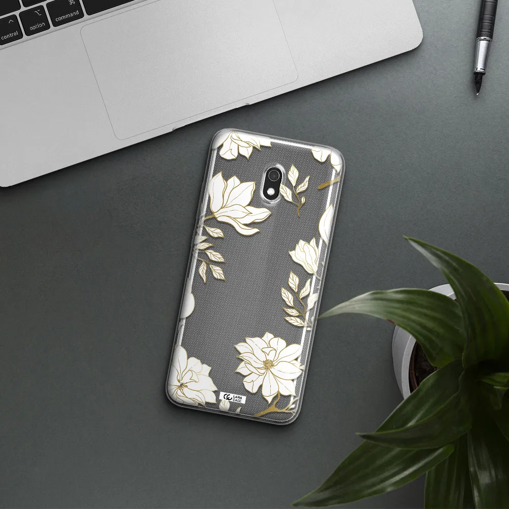 Golden And White Flower Xiaomi Redmi 8A Clear TPU Case