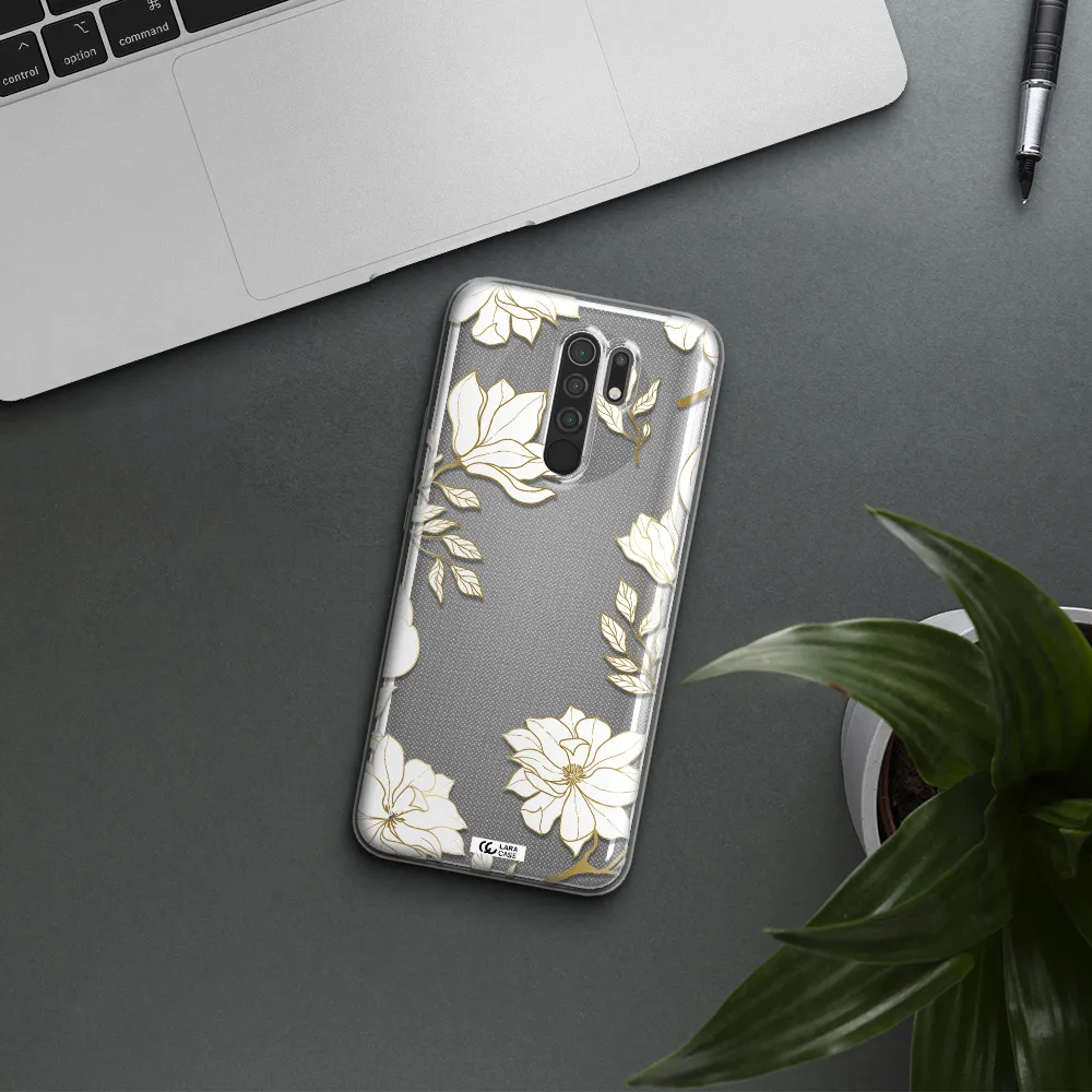 Golden And White Flower Xiaomi Redmi 9 Clear TPU Case