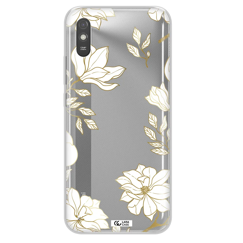 Golden And White Flower Xiaomi Redmi 9A Clear TPU Case