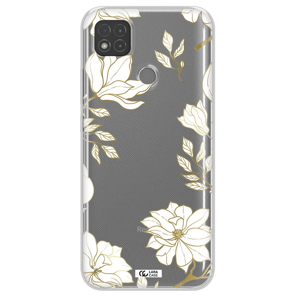 Golden And White Flower Xiaomi Redmi 9C Clear TPU Case