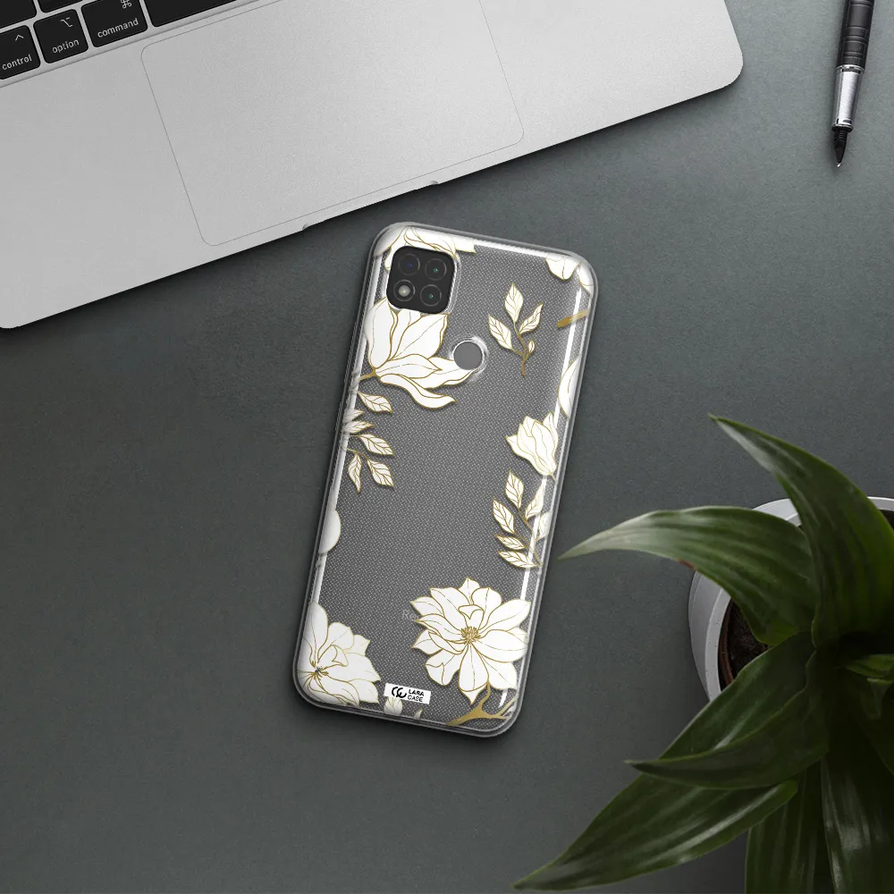 Golden And White Flower Xiaomi Redmi 9C Clear TPU Case