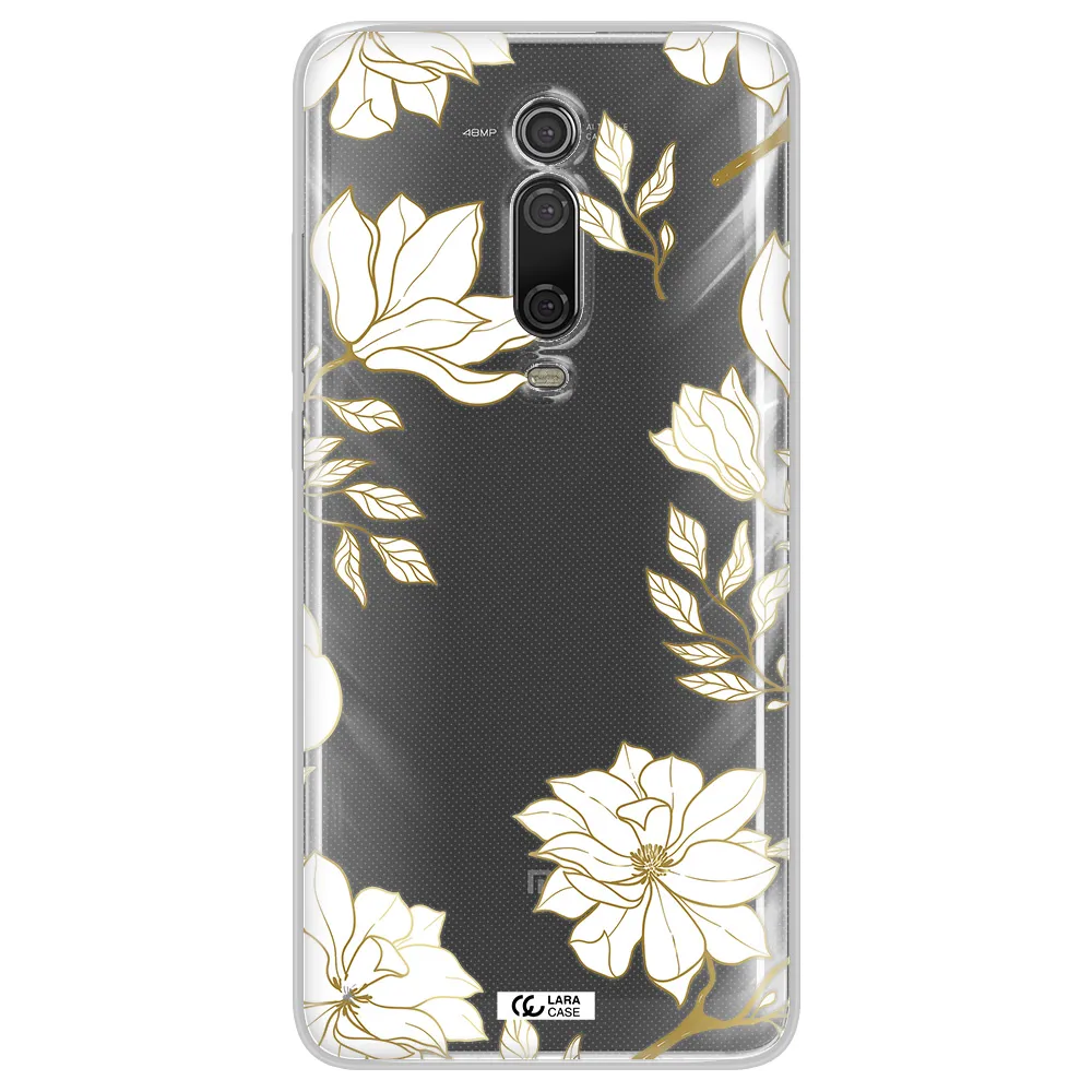 Golden And White Flower Xiaomi Redmi K20 Clear Tpu Case