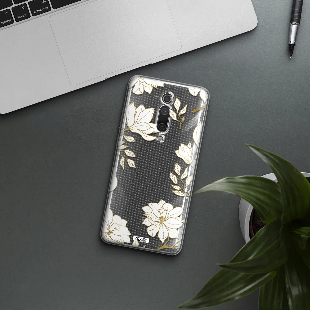 Golden And White Flower Xiaomi Redmi K20 Clear Tpu Case