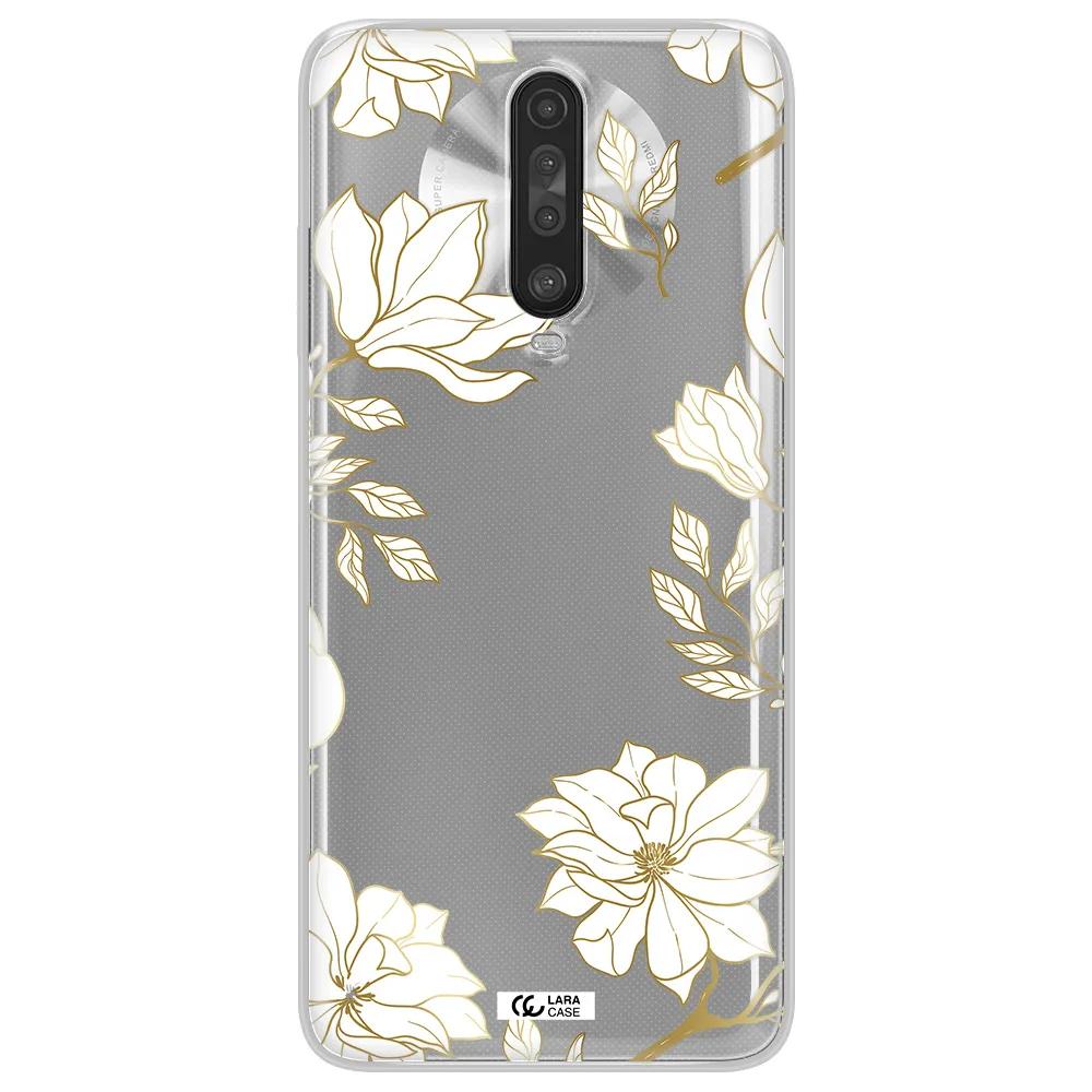 Golden And White Flower Xiaomi Redmi K30 Clear TPU Case