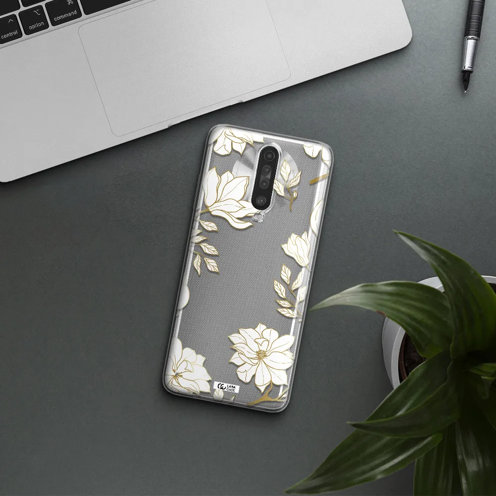 Golden And White Flower Xiaomi Redmi K30 Clear TPU Case