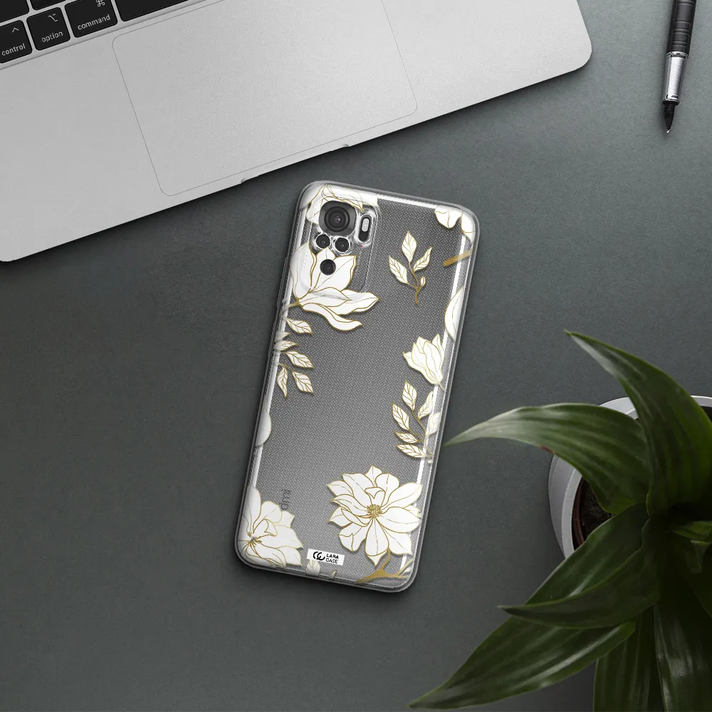 Golden And White Flower Xiaomi Redmi Note 10S Clear Tpu Case