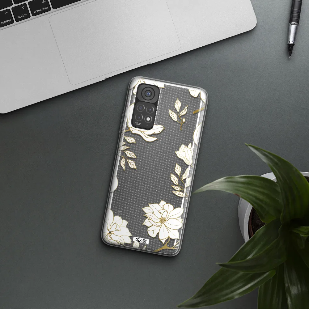 Golden And White Flower Xiaomi Redmi Note 11 Clear TPU Case