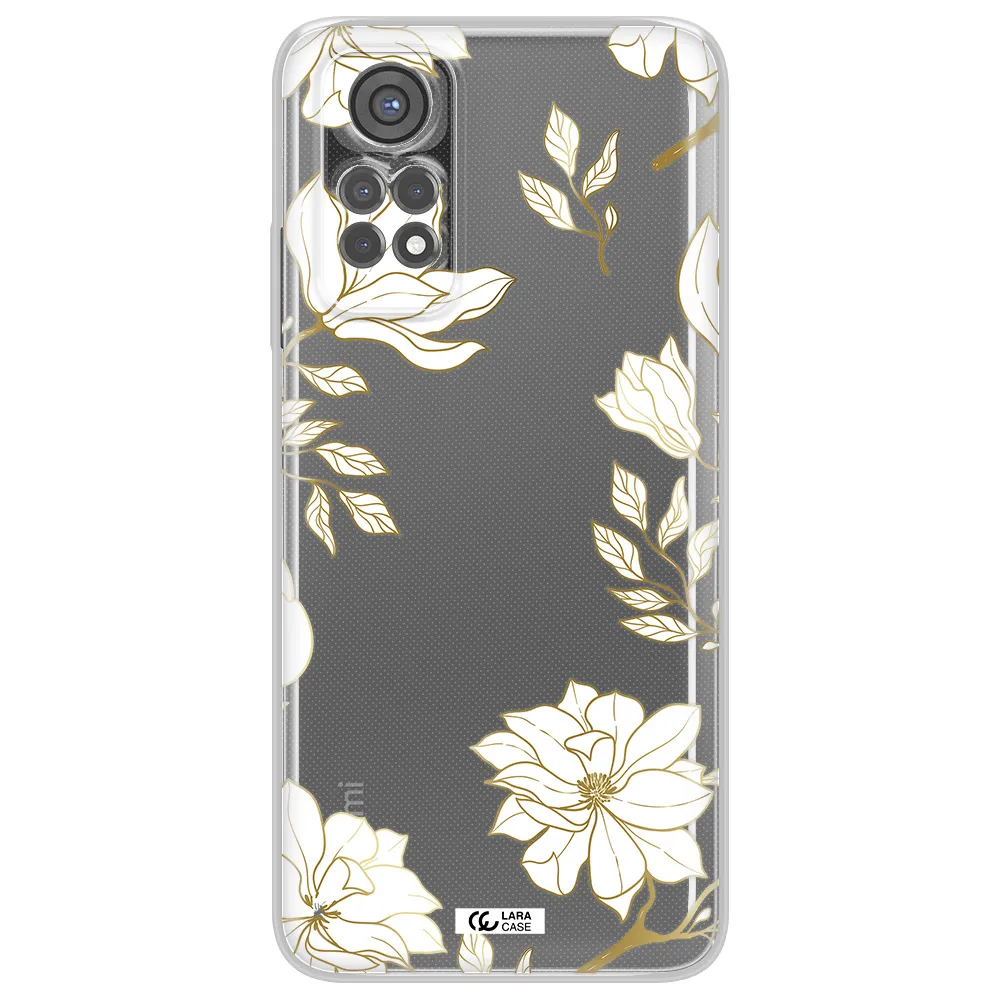 Golden And White Flower Xiaomi Redmi Note 11S Clear Tpu Case