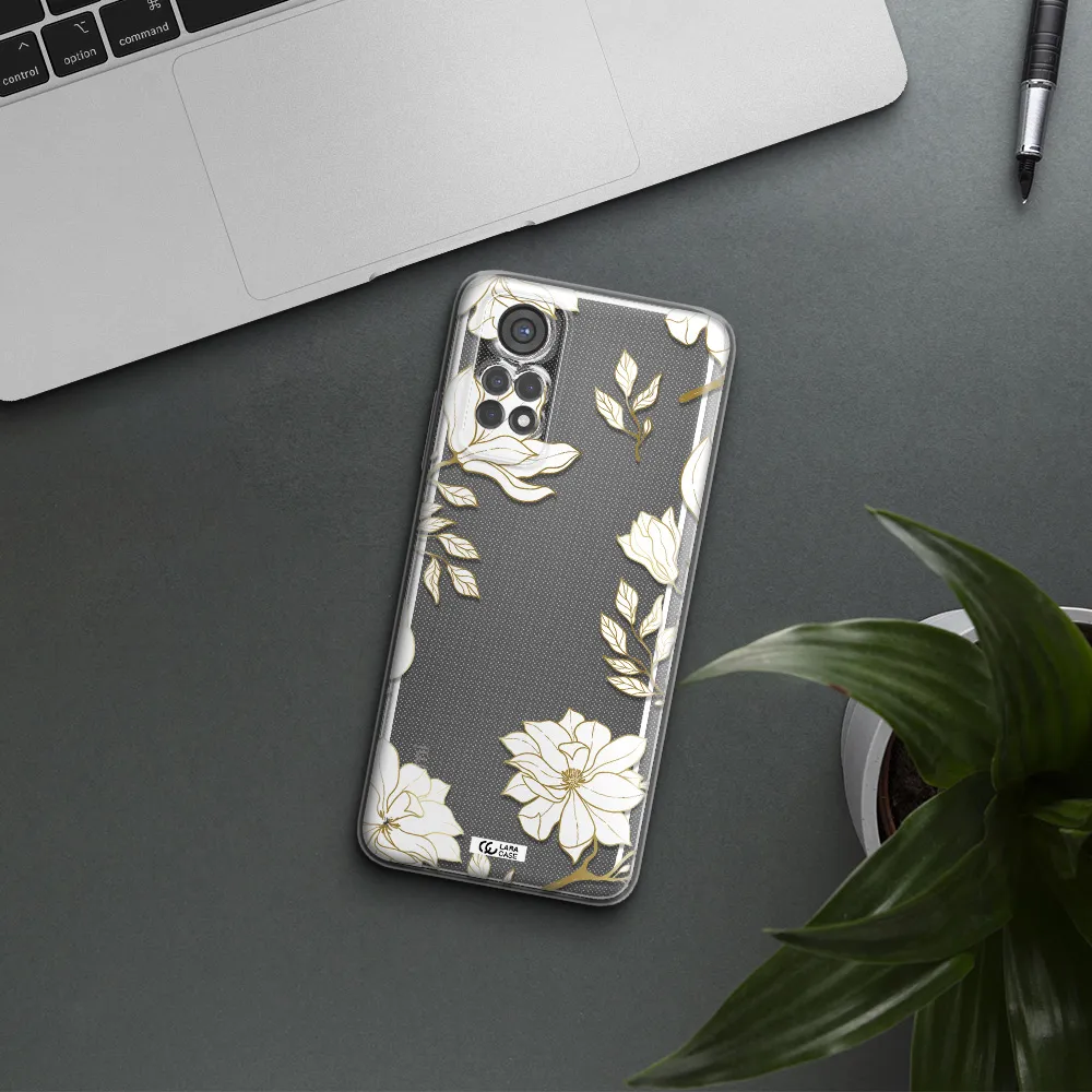 Golden And White Flower Xiaomi Redmi Note 11S Clear Tpu Case