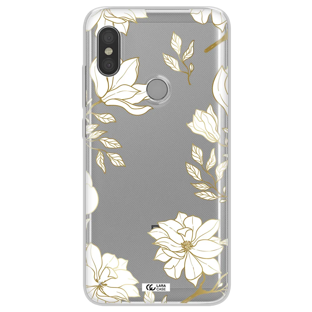 Golden And White Flower Xiaomi Redmi Note 6 Pro Clear TPU Case