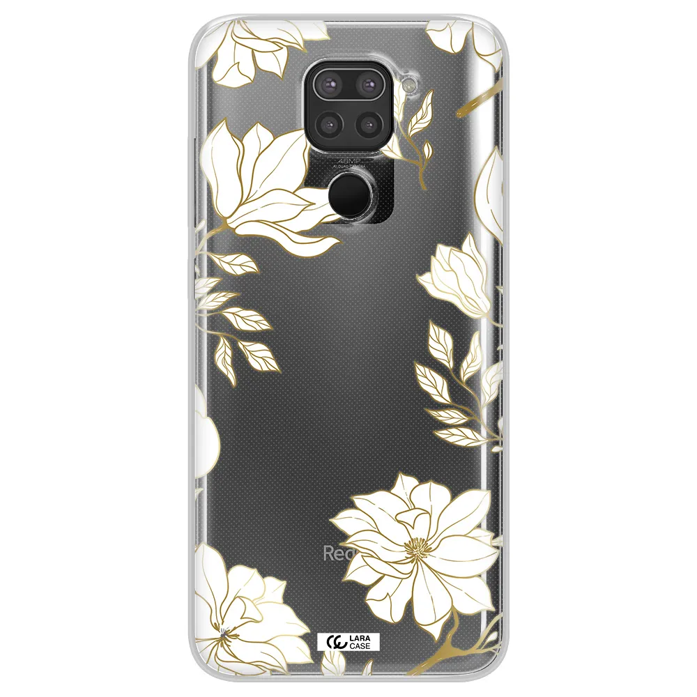 Golden And White Flower Xiaomi Redmi Note 9 Clear TPU Case