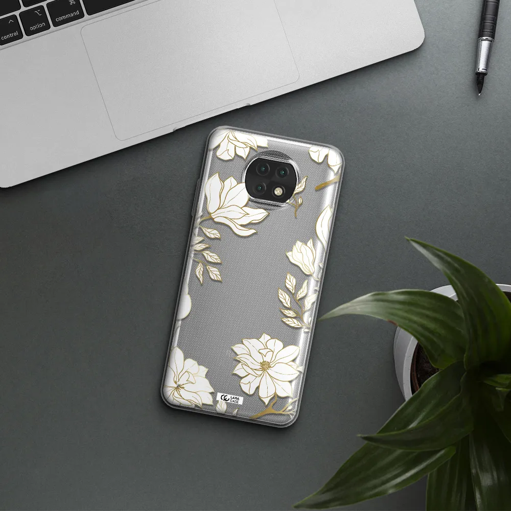 Golden And White Flower Xiaomi Redmi Note 9T Clear Tpu Case