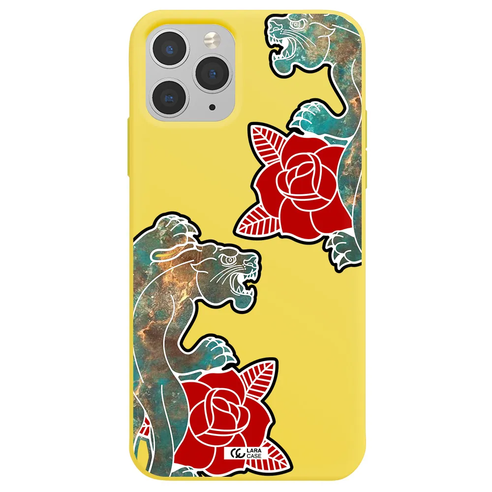 Black Panther Roses Apple iPhone 11 pro max Silicone canary yellow Case