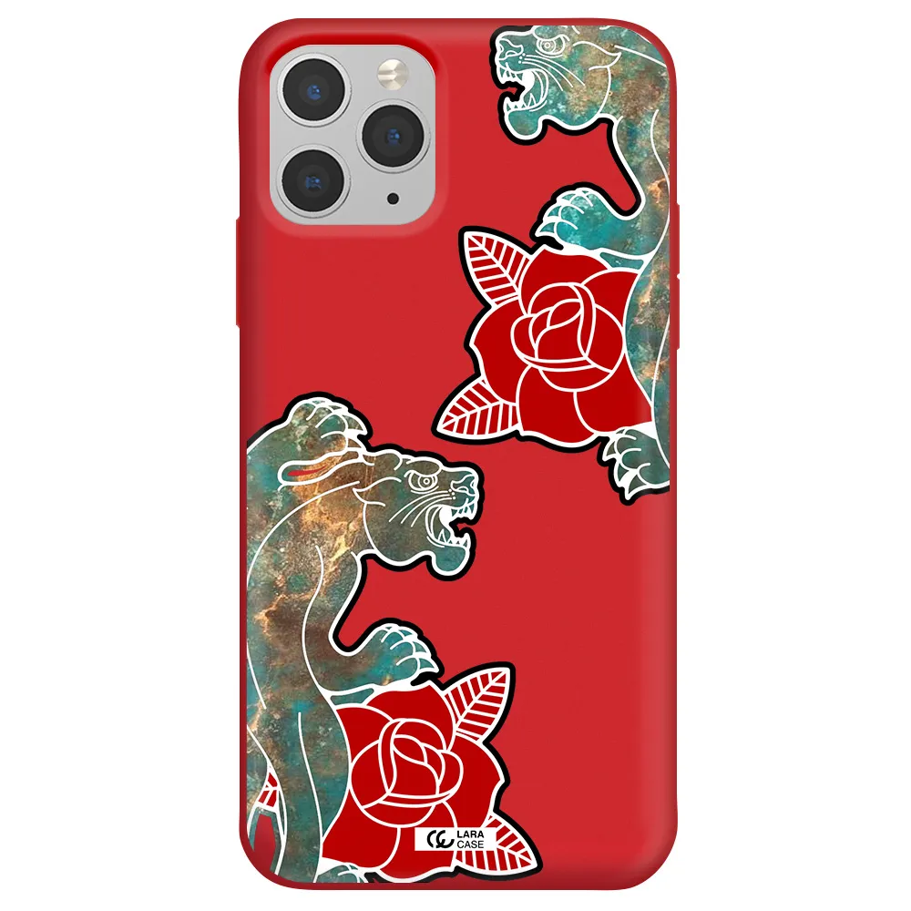 Black Panther Roses Apple iPhone 11 pro max Silicone Imperial Red Case