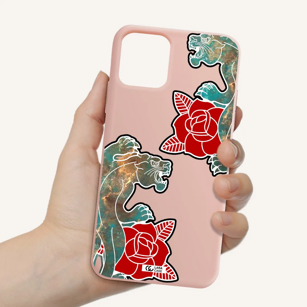 Black Panther Roses Apple iPhone 11 pro max Silicone pastel pink Case