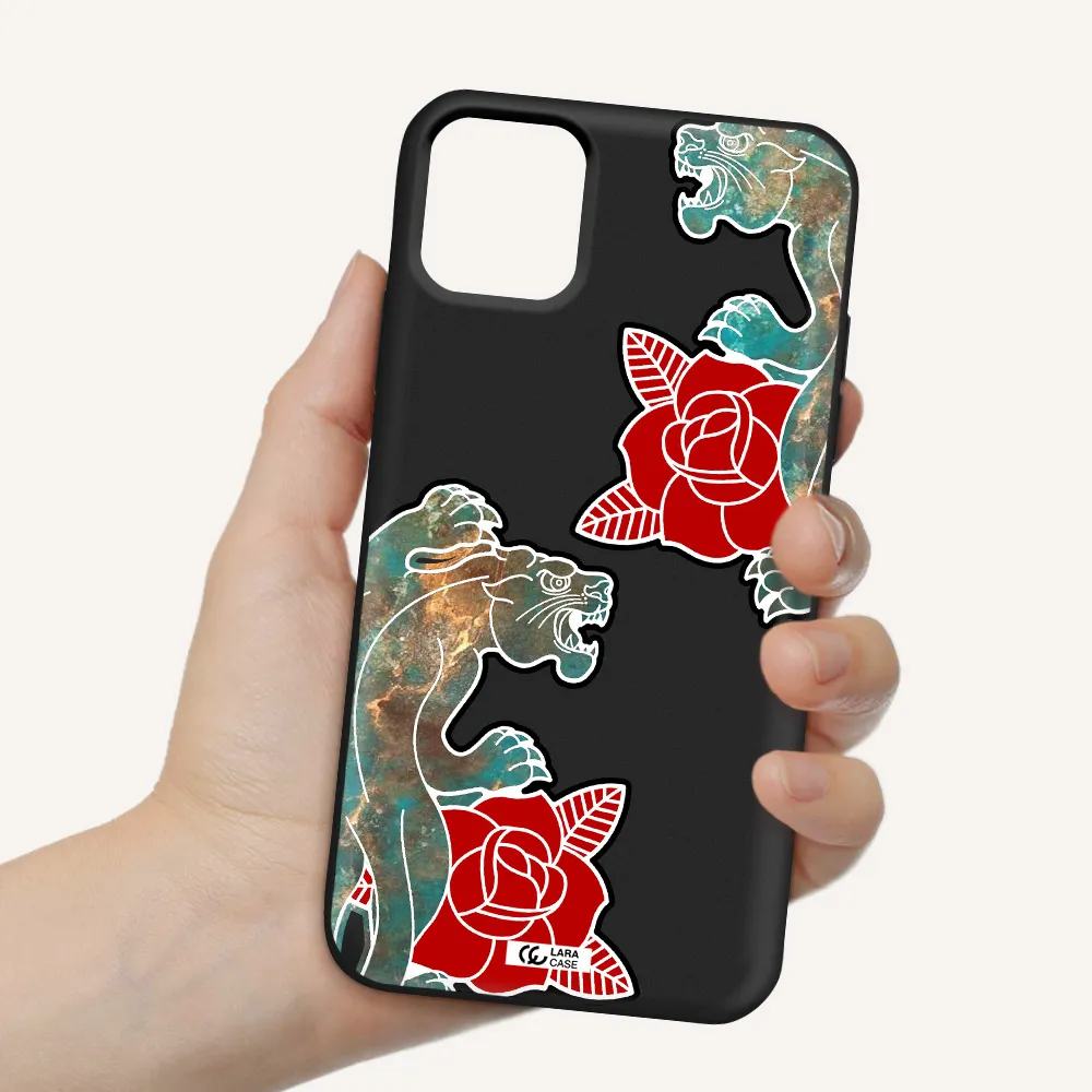 Black Panther Roses Apple iPhone 11 Silicone black Case