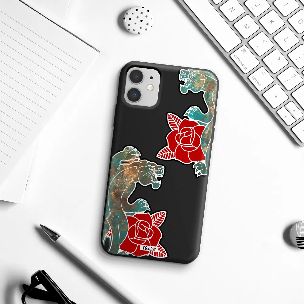 Black Panther Roses Apple iPhone 11 Silicone black Case