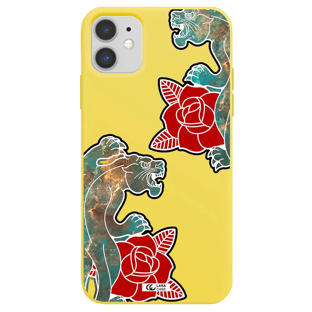 Black Panther Roses Apple iPhone 11 Silicone canary yellow Case