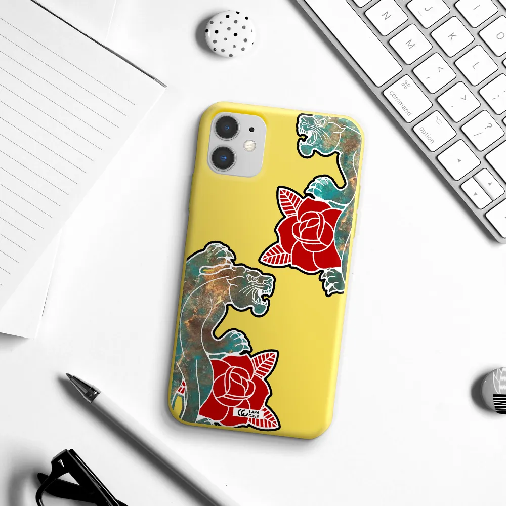 Black Panther Roses Apple iPhone 11 Silicone canary yellow Case