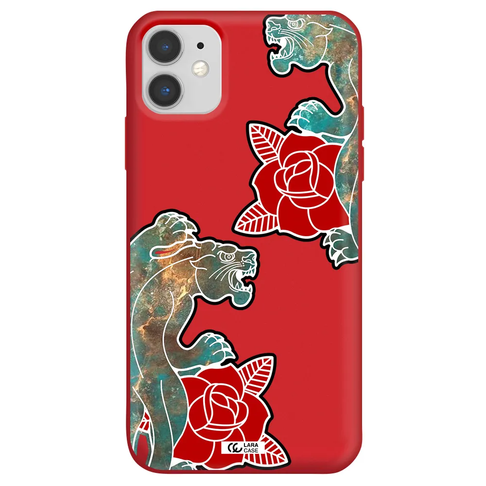 Black Panther Roses Apple iPhone 11 Silicone Imperial Red Case