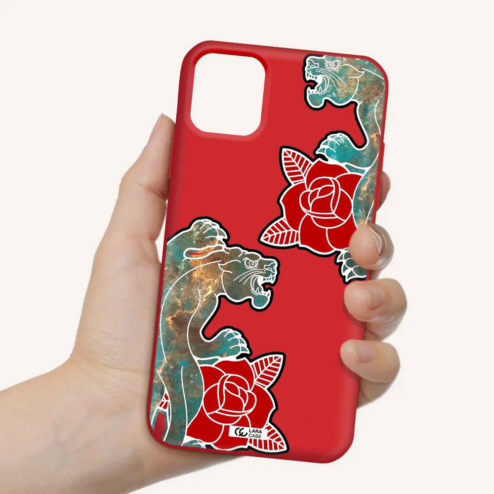 Black Panther Roses Apple iPhone 11 Silicone Imperial Red Case