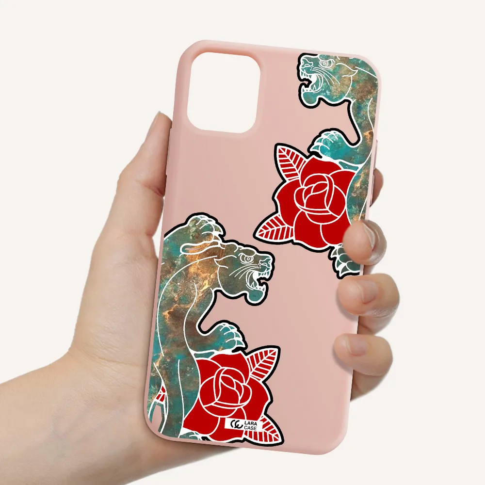 Black Panther Roses Apple iPhone 11 Silicone pastel pink Case