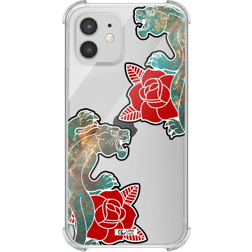 Black Panther Roses Apple iPhone 12 Clear PC Case