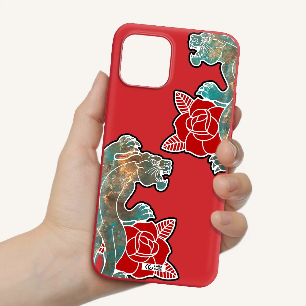 Black Panther Roses Apple iPhone 12 mini Silicone Imperial Red Case