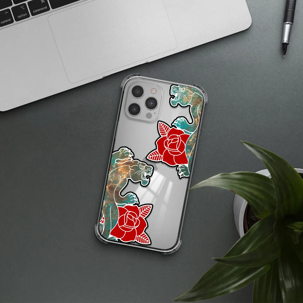 Black Panther Roses Apple iPhone 12 pro Clear PC Case