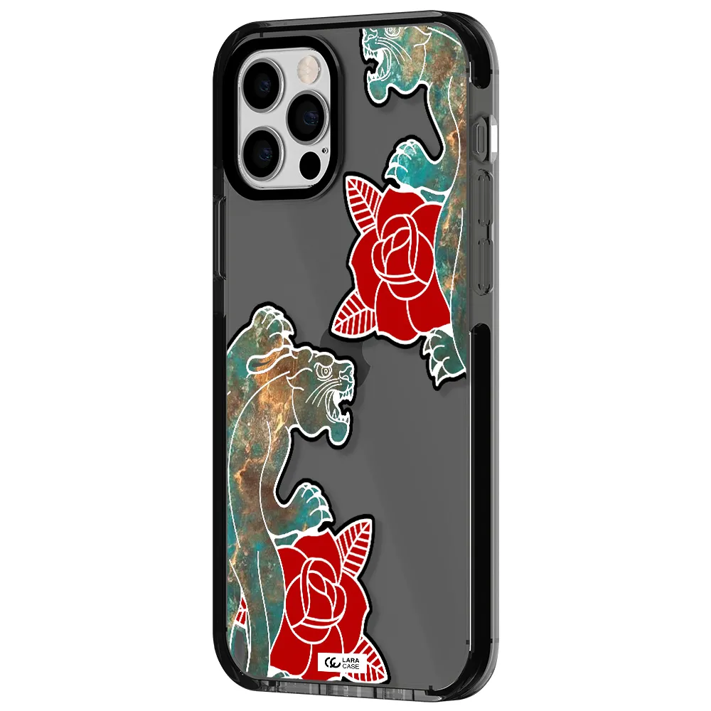 Black Panther Roses Apple iPhone 12 pro impact Smoke Black Case