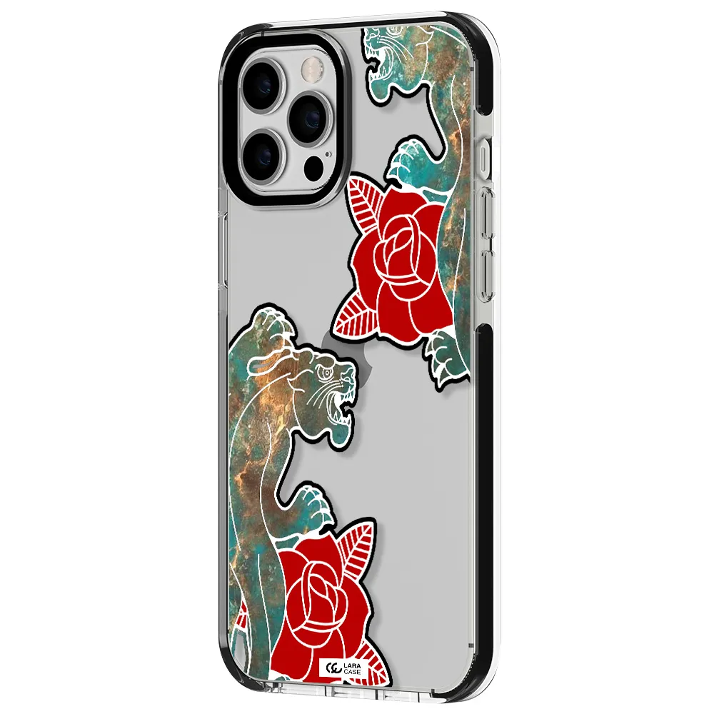 Black Panther Roses Apple iPhone 12 pro max impact black border Case