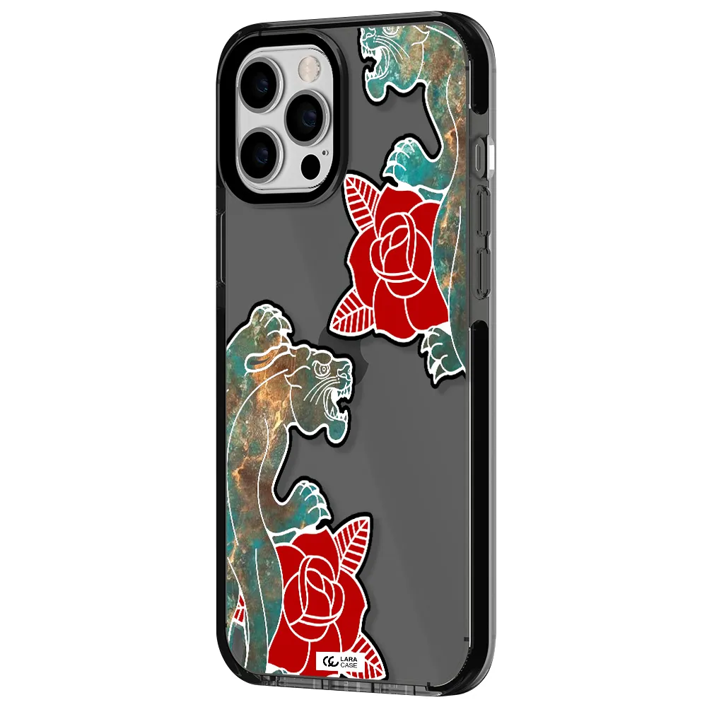 Black Panther Roses Apple iPhone 12 pro max impact Smoke Black Case