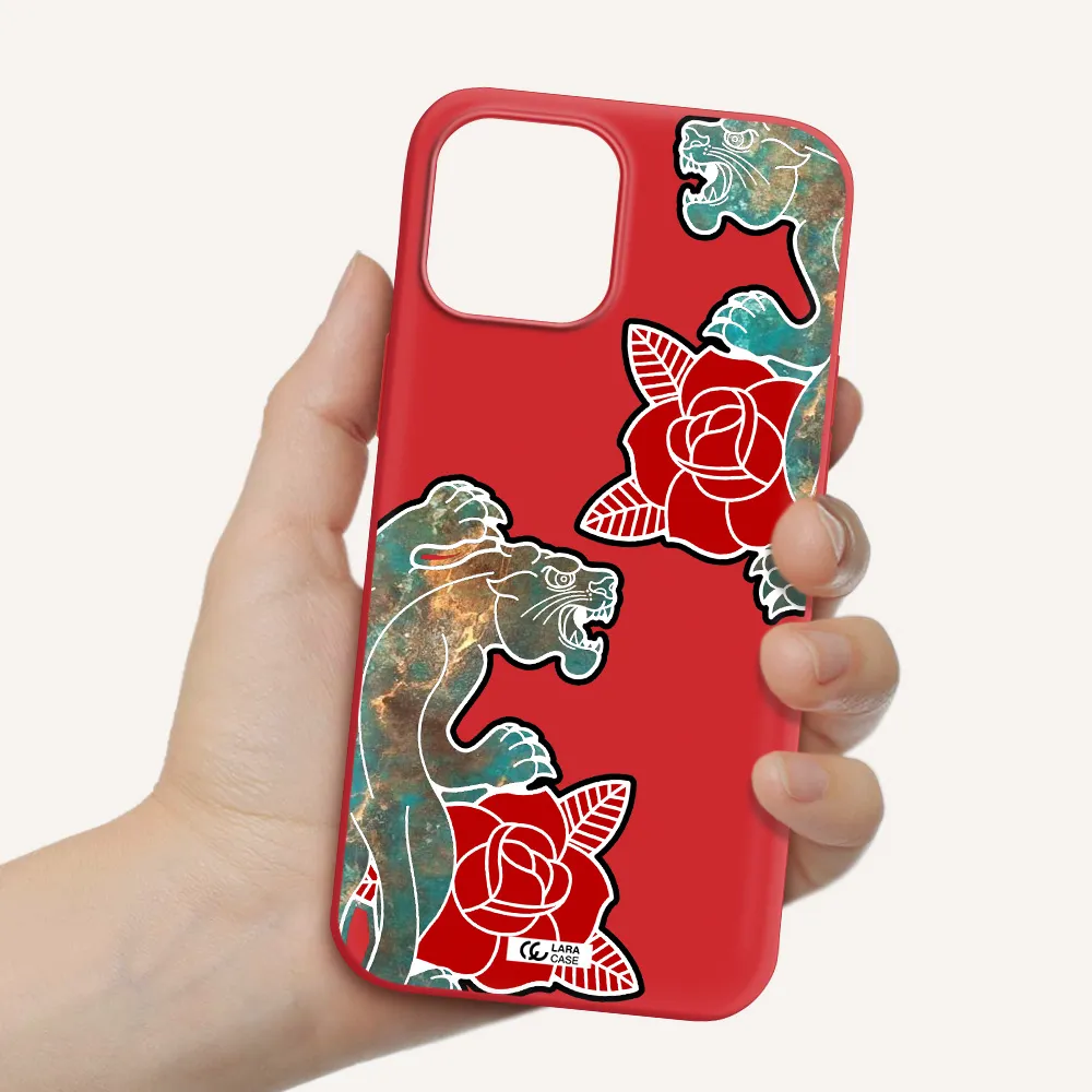 Black Panther Roses Apple iPhone 12 pro max Silicone Imperial Red Case