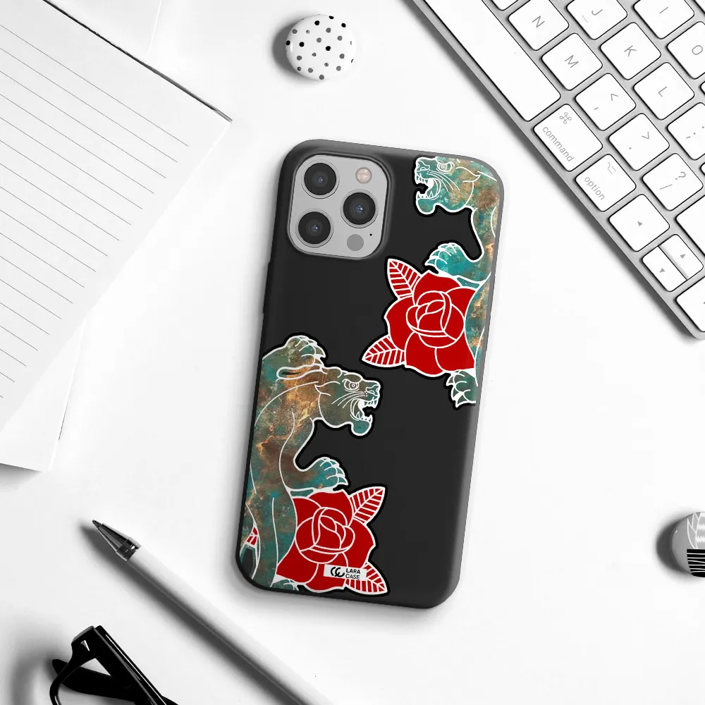 Black Panther Roses Apple iPhone 12 pro Silicone black Case