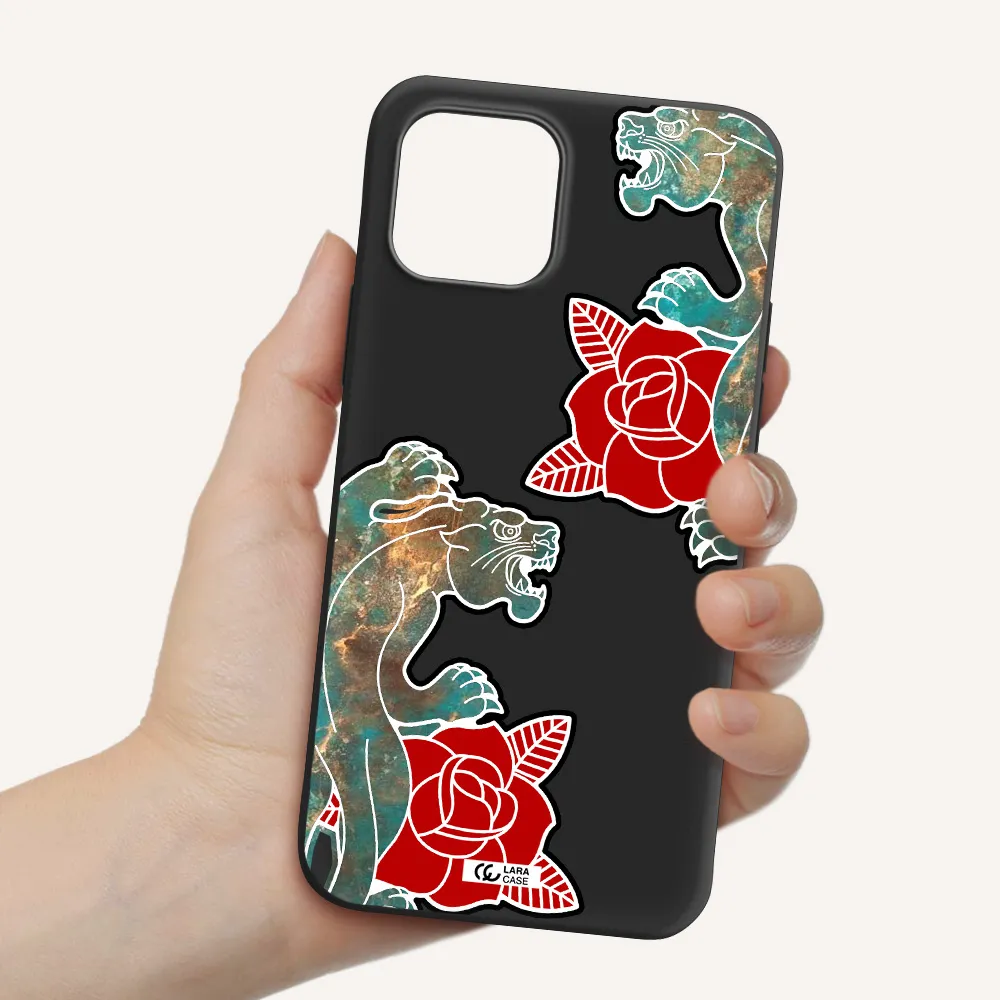 Black Panther Roses Apple iPhone 12 Silicone black Case