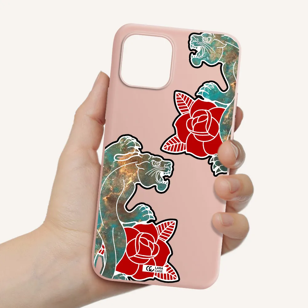 Black Panther Roses Apple iPhone 12 Silicone pastel pink Case