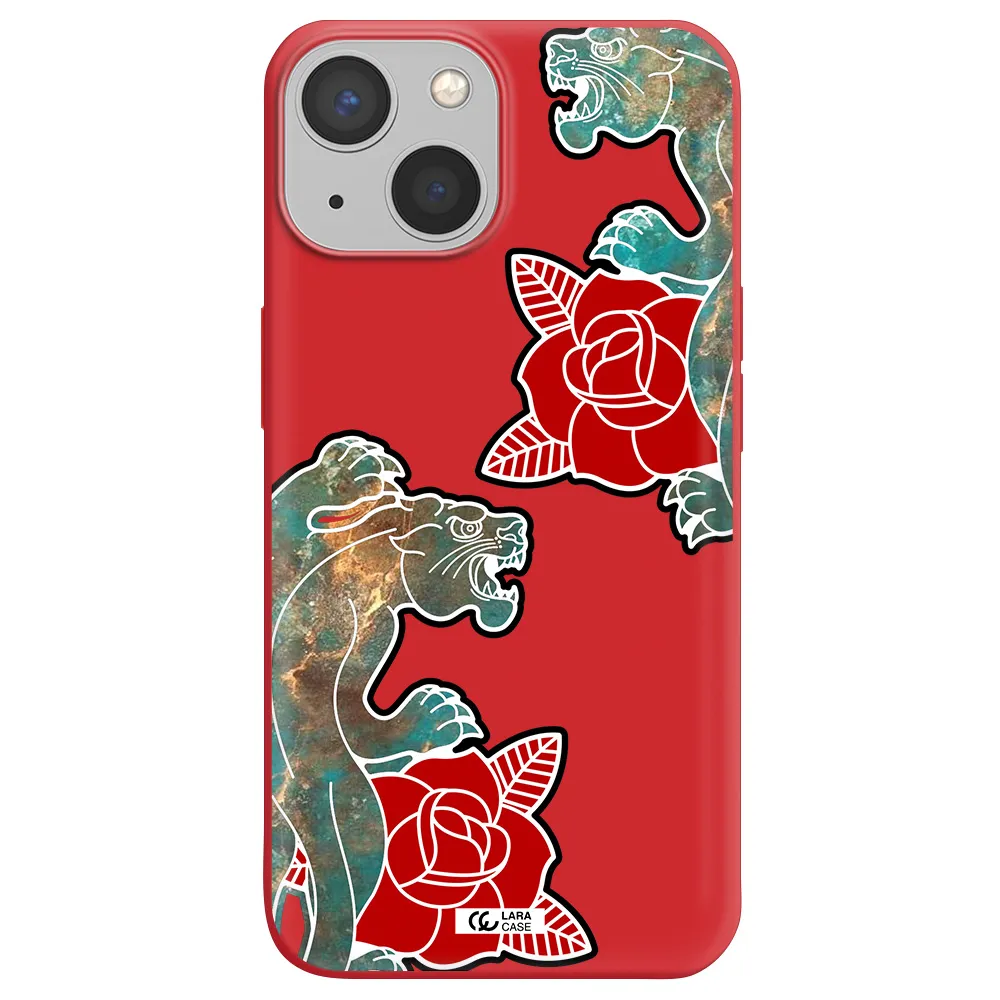 Black Panther Roses Apple iPhone 13 mini Silicone Imperial Red Case