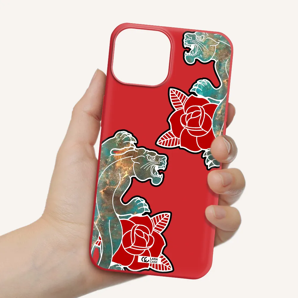Black Panther Roses Apple iPhone 13 mini Silicone Imperial Red Case