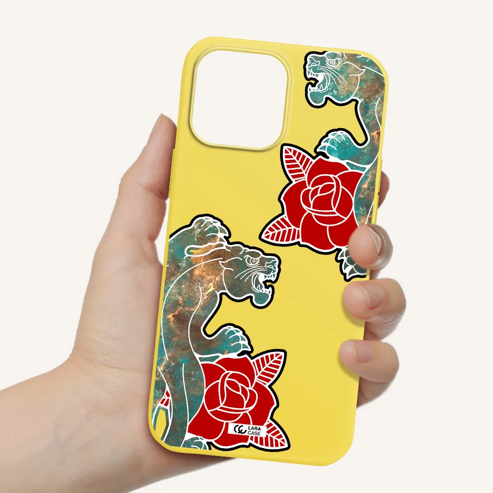 Black Panther Roses Apple iPhone 13 Pro Max Silicone canary yellow Case