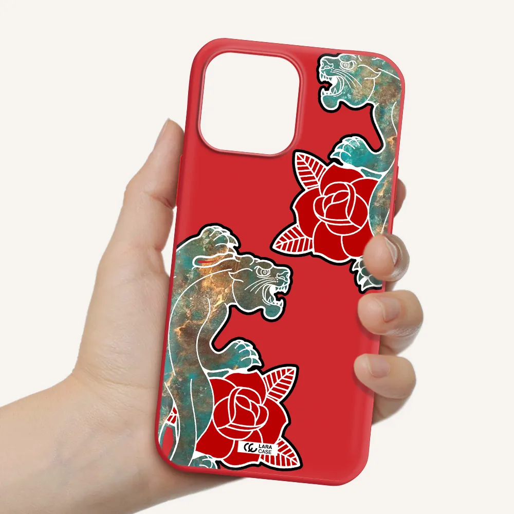 Black Panther Roses Apple iPhone 13 Pro Max Silicone Imperial Red Case