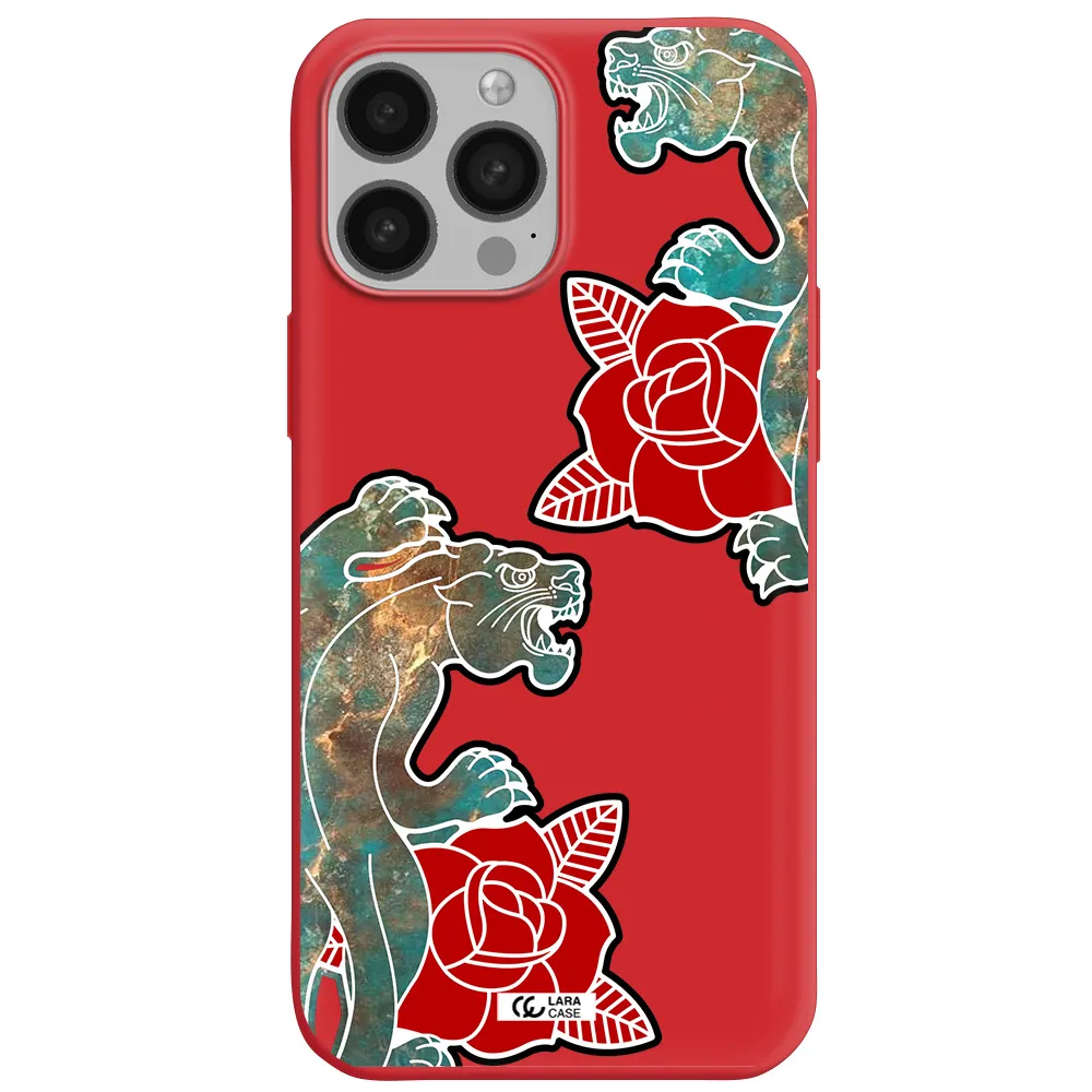 Black Panther Roses Apple iPhone 13 Pro Silicone Imperial Red Case