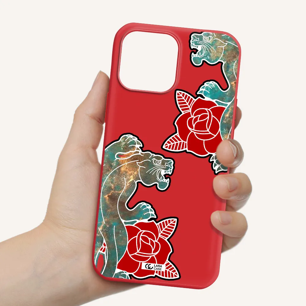 Black Panther Roses Apple iPhone 13 Pro Silicone Imperial Red Case