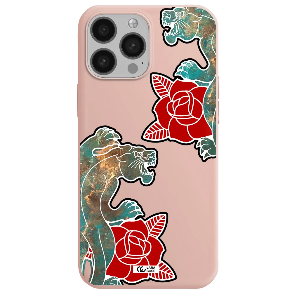 Black Panther Roses Apple iPhone 13 Pro Silicone pastel pink Case