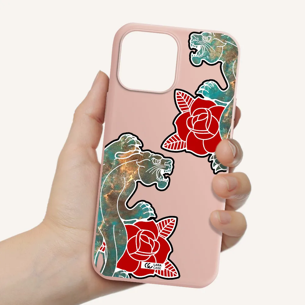Black Panther Roses Apple iPhone 13 Pro Silicone pastel pink Case
