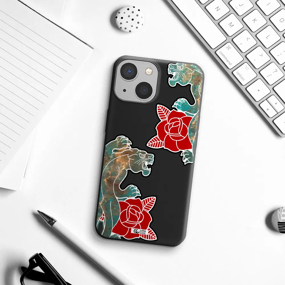 Black Panther Roses Apple iPhone 13 Silicone black Case